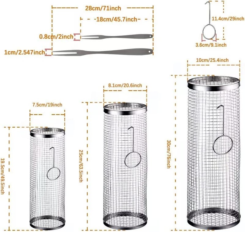 mancola BBQ Net Tube-Rolling Grilling Basket,Rolling Grilling Baskets for Outdoor Grilling,Round Stainless Steel BBQ Grill Mesh, Camping Barbecue Rack for Vegetables, French Fries, Fish - Image 2